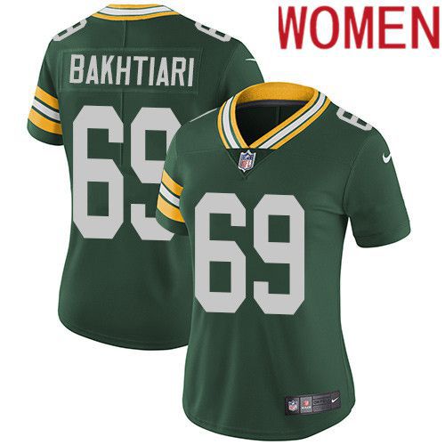 Women Green Bay Packers #69 David Bakhtiari Green Nike Vapor Limited NFL Jersey